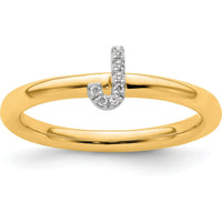 14K Yellow Gold Stackable Band with White Gold Diamond-Accented Initial J by 0