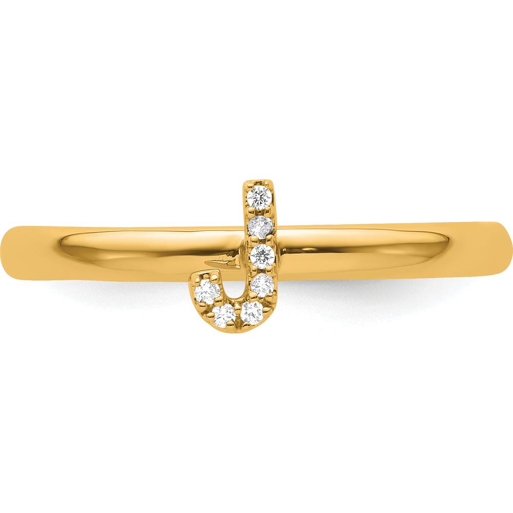 14K Yellow Gold Stackable Band with White Gold Diamond-Accented Initial J by 0
