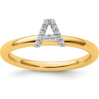 14K Yellow Gold Stackable Diamond Initial A Ring by 0