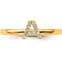 14K Yellow Gold Stackable Diamond Initial A Ring by 0