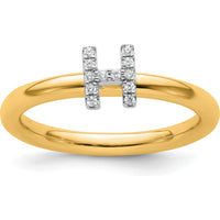 14K Yellow Gold Stackable Diamond Initial H Ring with 0.15 Carat Total Diamond Weight by 0