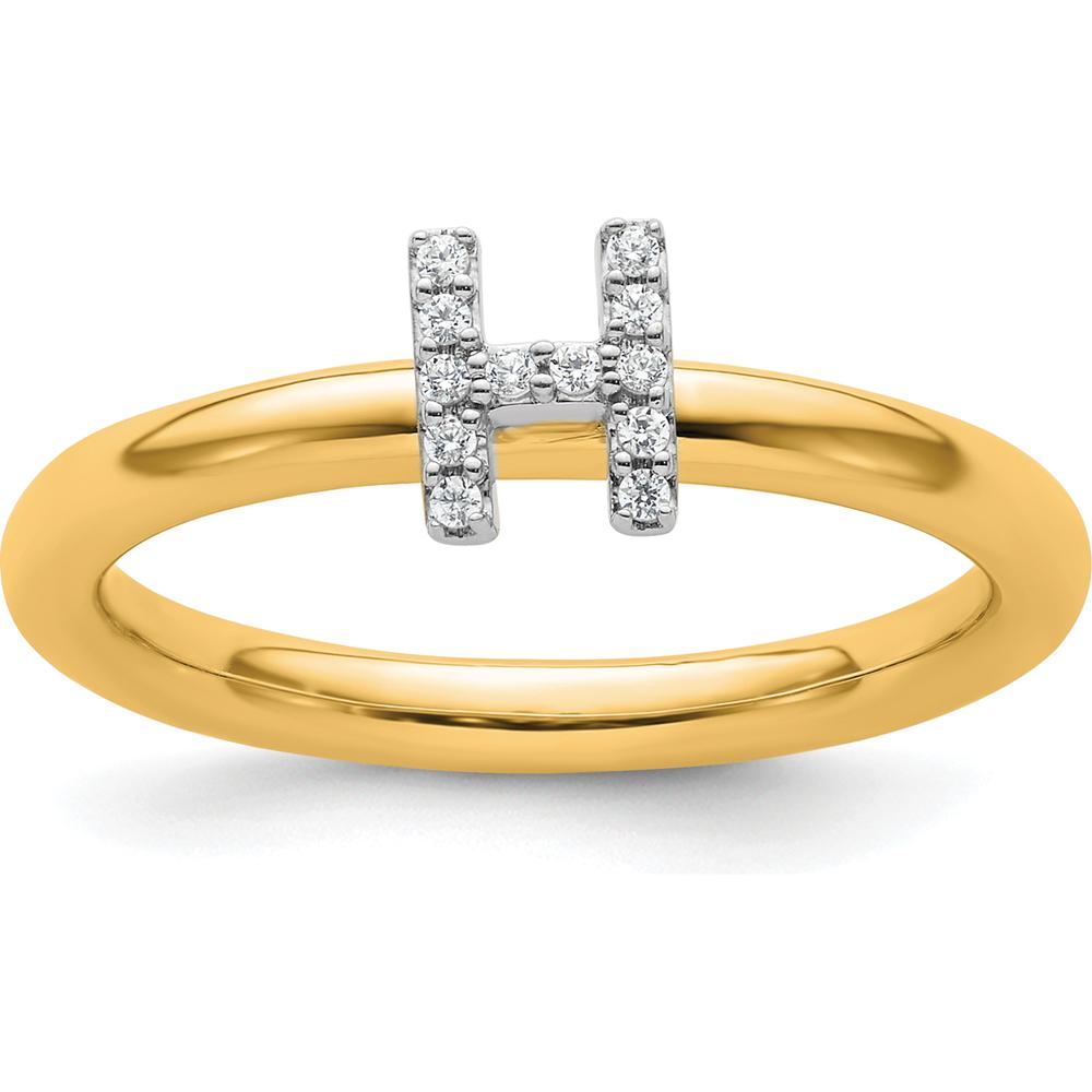 14K Yellow Gold Stackable Diamond Initial H Ring with 0.15 Carat Total Diamond Weight by 0