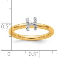 14K Yellow Gold Stackable Diamond Initial H Ring with 0.15 Carat Total Diamond Weight by 0