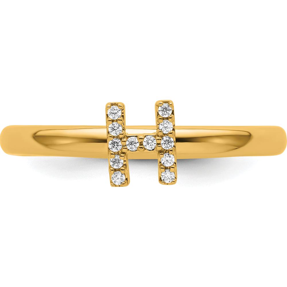 14K Yellow Gold Stackable Diamond Initial H Ring with 0.15 Carat Total Diamond Weight by 0