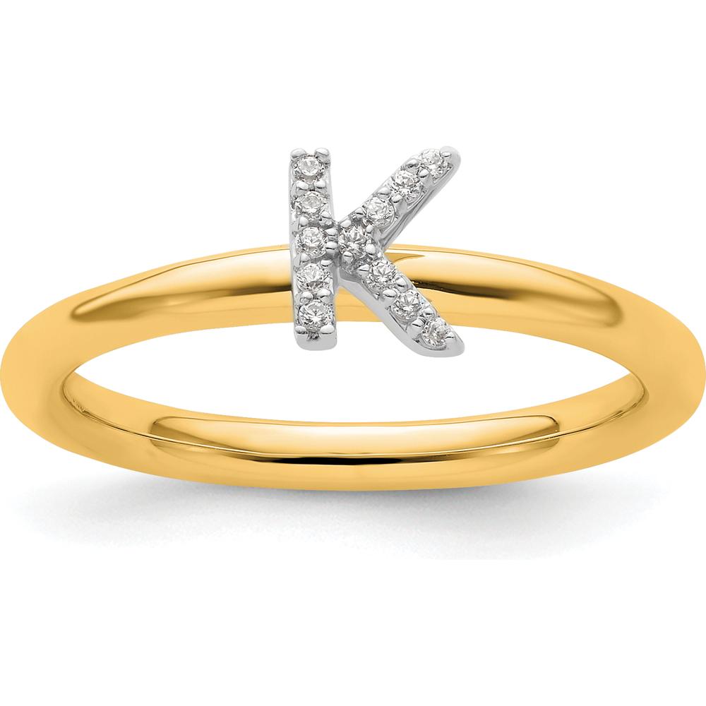 14K Yellow Gold Stackable Diamond Initial "K" Ring with White Gold Detail by 0