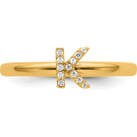 14K Yellow Gold Stackable Diamond Initial "K" Ring with White Gold Detail by 0