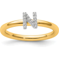14K Yellow Gold Stackable Diamond Initial "N" Ring with Diamond Accent - Size 7 by 0