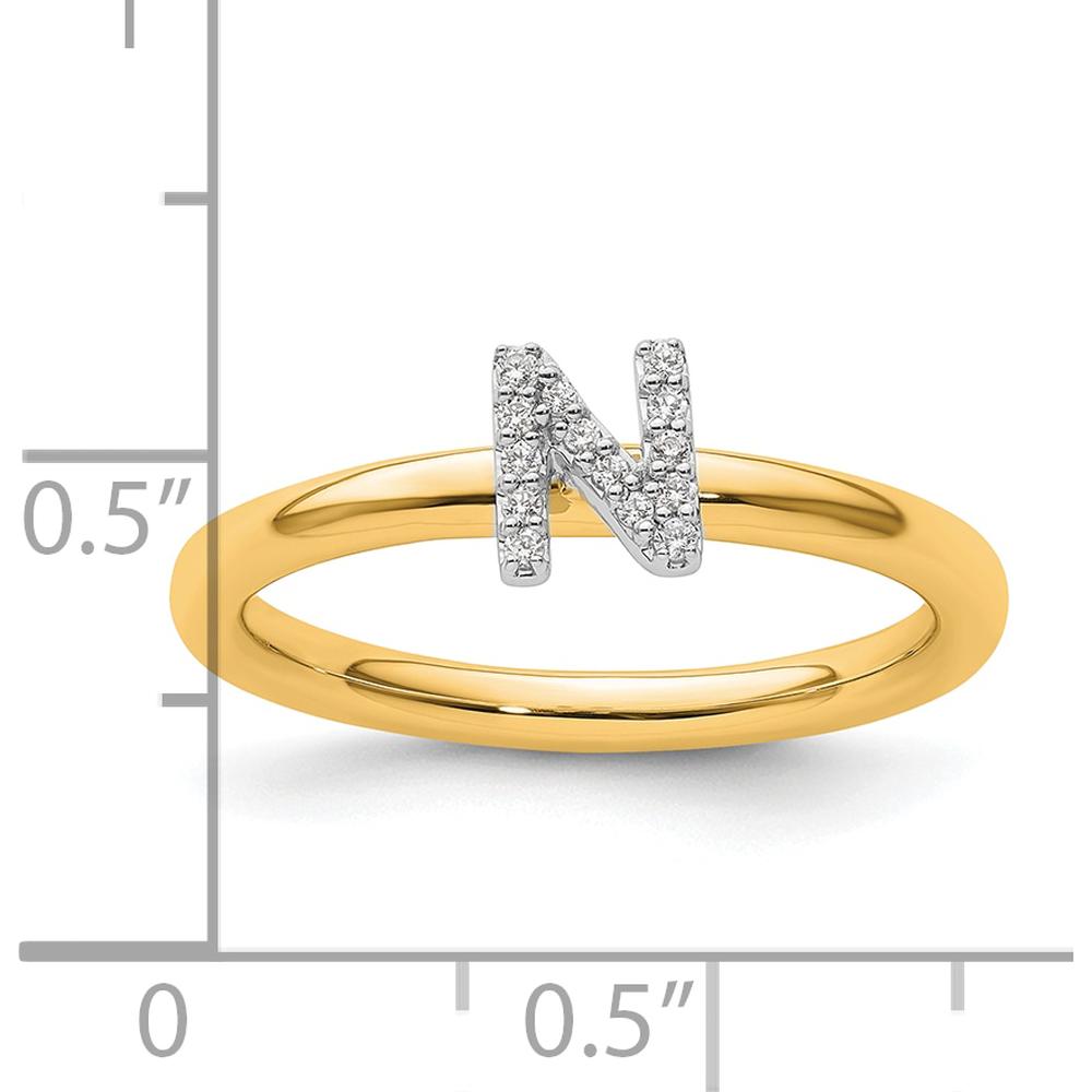 14K Yellow Gold Stackable Diamond Initial "N" Ring with Diamond Accent - Size 7 by 0