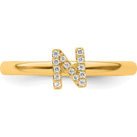14K Yellow Gold Stackable Diamond Initial "N" Ring with Diamond Accent - Size 7 by 0