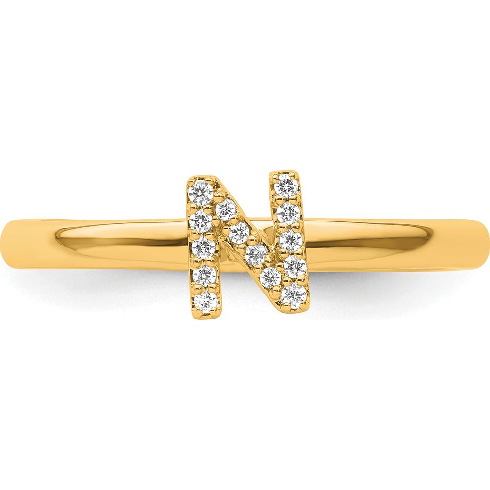 14K Yellow Gold Stackable Diamond Initial "N" Ring with Diamond Accent - Size 7 by 0