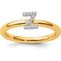14K Yellow Gold Stackable Diamond Initial Z Ring by 0