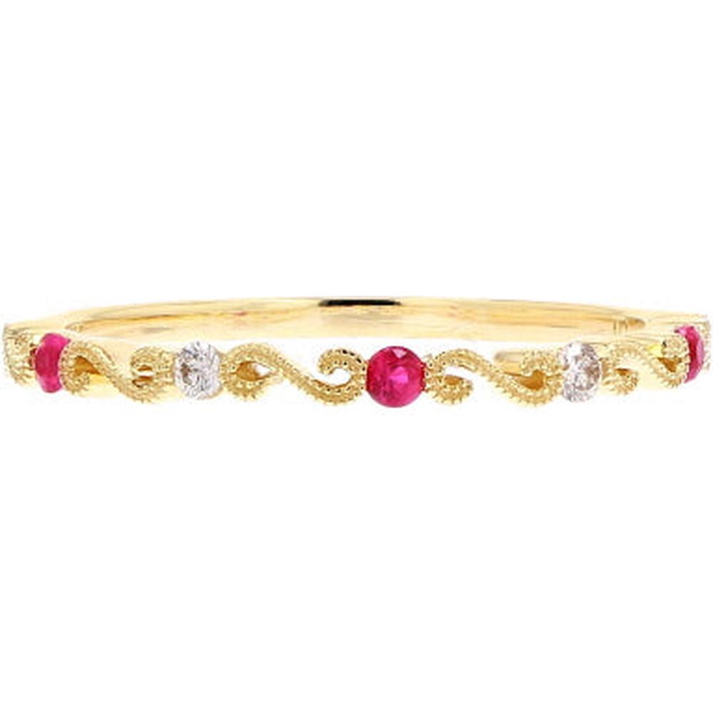 14K Yellow Gold Stackable Infinity Band with Round Rubies and Diamonds - 0.04 Carats Total Diamond Weight