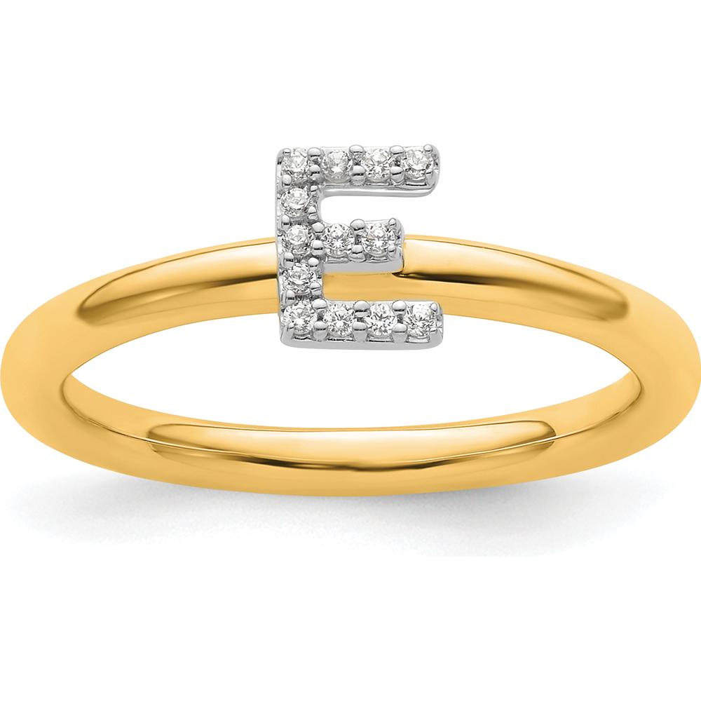 14K Yellow Gold Stackable Ring with Diamond Initial E by 0