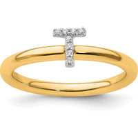 14K Yellow Gold Stackable Ring with Diamond Initial T Accents by 0