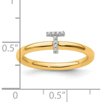 14K Yellow Gold Stackable Ring with Diamond Initial T Accents by 0