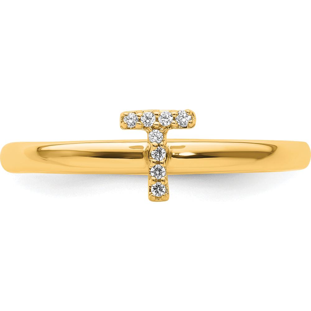 14K Yellow Gold Stackable Ring with Diamond Initial T Accents by 0