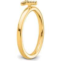 14K Yellow Gold Stackable Ring with Diamond Initial T Accents by 0