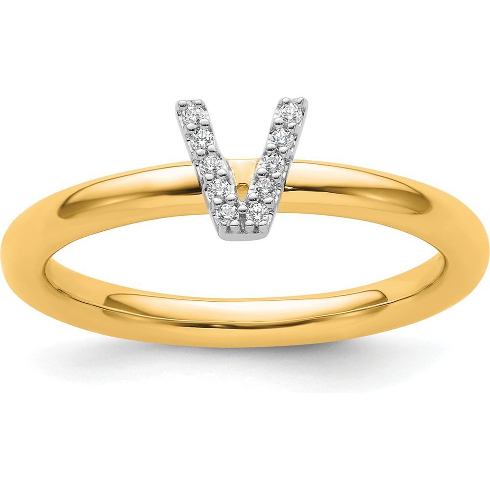 14K Yellow Gold Stackable Ring with Diamond Initial V by 0
