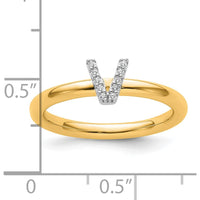 14K Yellow Gold Stackable Ring with Diamond Initial V by 0