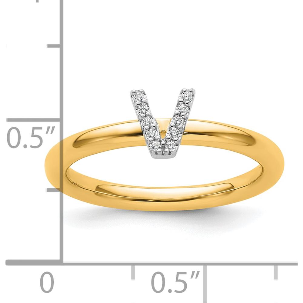 14K Yellow Gold Stackable Ring with Diamond Initial V by 0