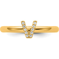 14K Yellow Gold Stackable Ring with Diamond Initial V by 0