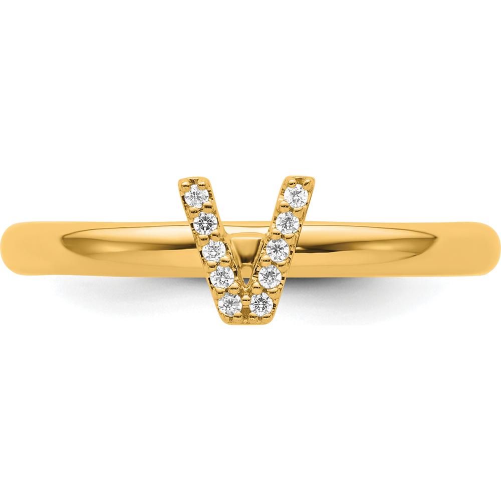 14K Yellow Gold Stackable Ring with Diamond Initial V by 0