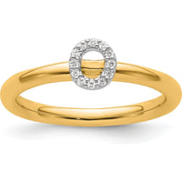 14K Yellow Gold Stackable Ring with Diamond "O" Initial - Elegant Personalized Jewelry by 0