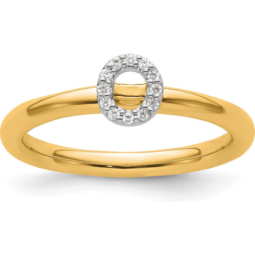 14K Yellow Gold Stackable Ring with Diamond "O" Initial - Elegant Personalized Jewelry by 0