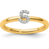 14K Yellow Gold Stackable Ring with Pavé Diamond Initial S - Size 7 by 0
