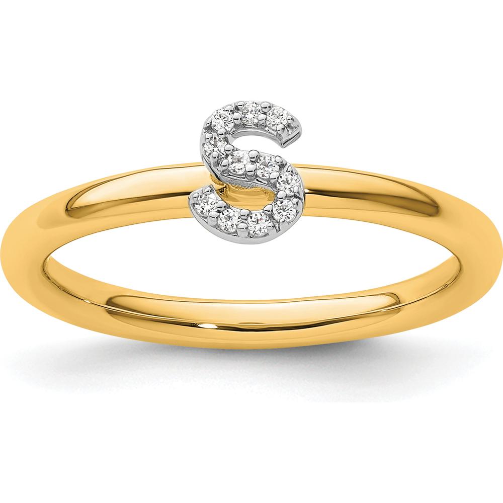 14K Yellow Gold Stackable Ring with Pavé Diamond Initial S - Size 7 by 0