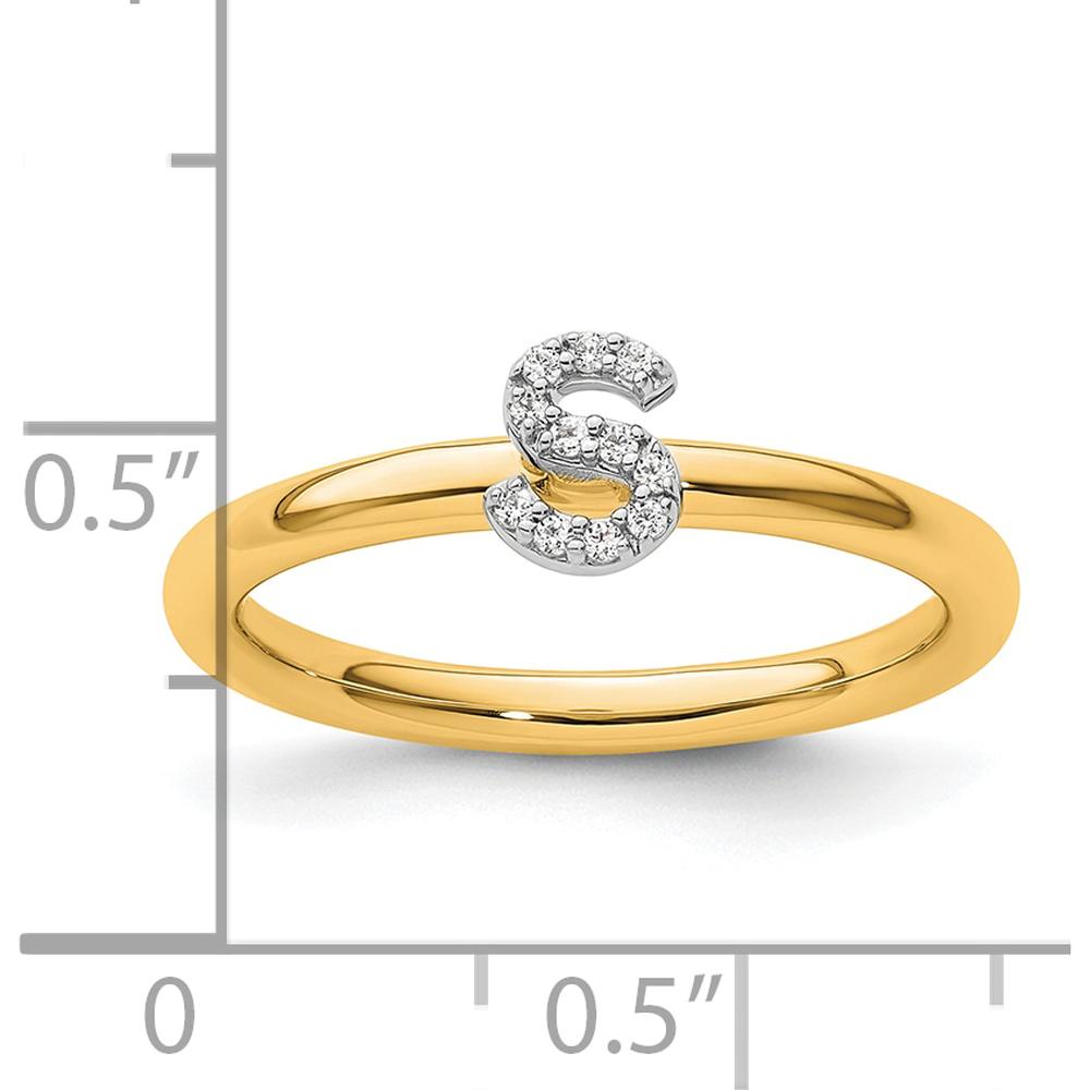 14K Yellow Gold Stackable Ring with Pavé Diamond Initial S - Size 7 by 0