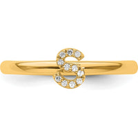 14K Yellow Gold Stackable Ring with Pavé Diamond Initial S - Size 7 by 0