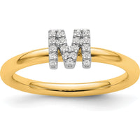 14K Yellow Gold Stackable Ring with Pavé Diamond Letter M Initial - Women's Size 7 by 0