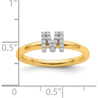 14K Yellow Gold Stackable Ring with Pavé Diamond Letter M Initial - Women's Size 7 by 0