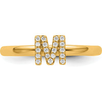 14K Yellow Gold Stackable Ring with Pavé Diamond Letter M Initial - Women's Size 7 by 0