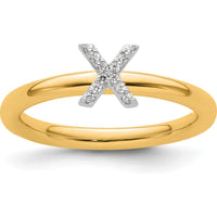 14K Yellow Gold Stackable Ring with Pavé-Set Diamond Initial X by 0