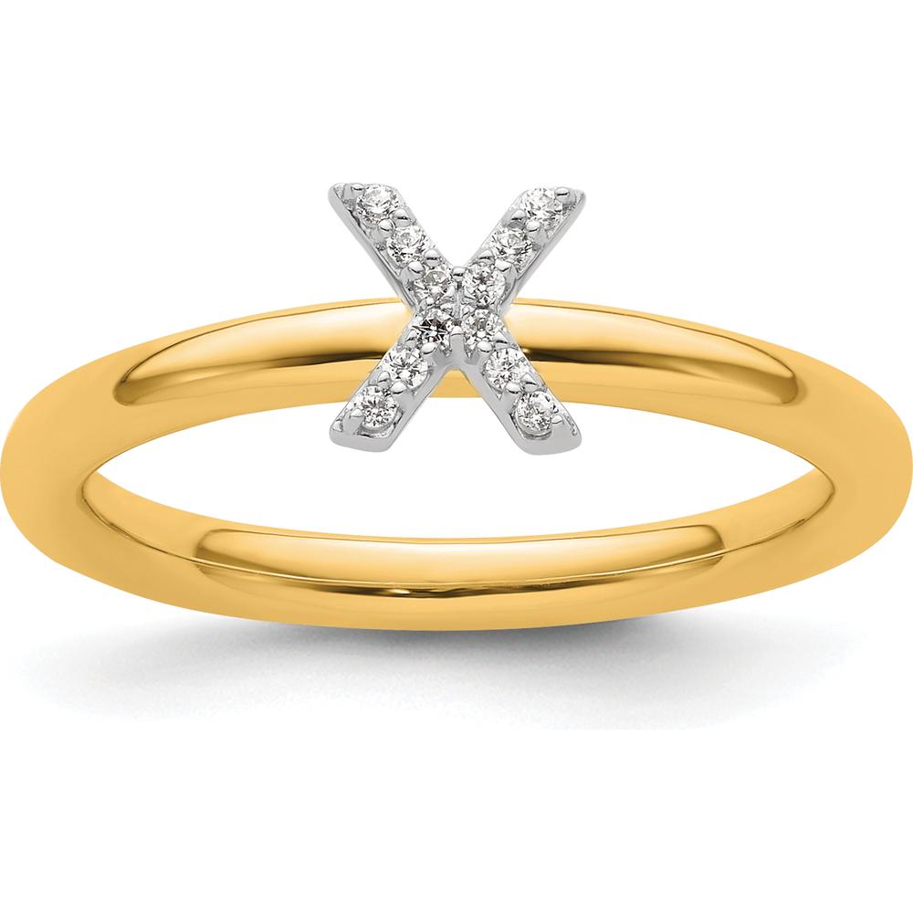 14K Yellow Gold Stackable Ring with Pavé-Set Diamond Initial X by 0