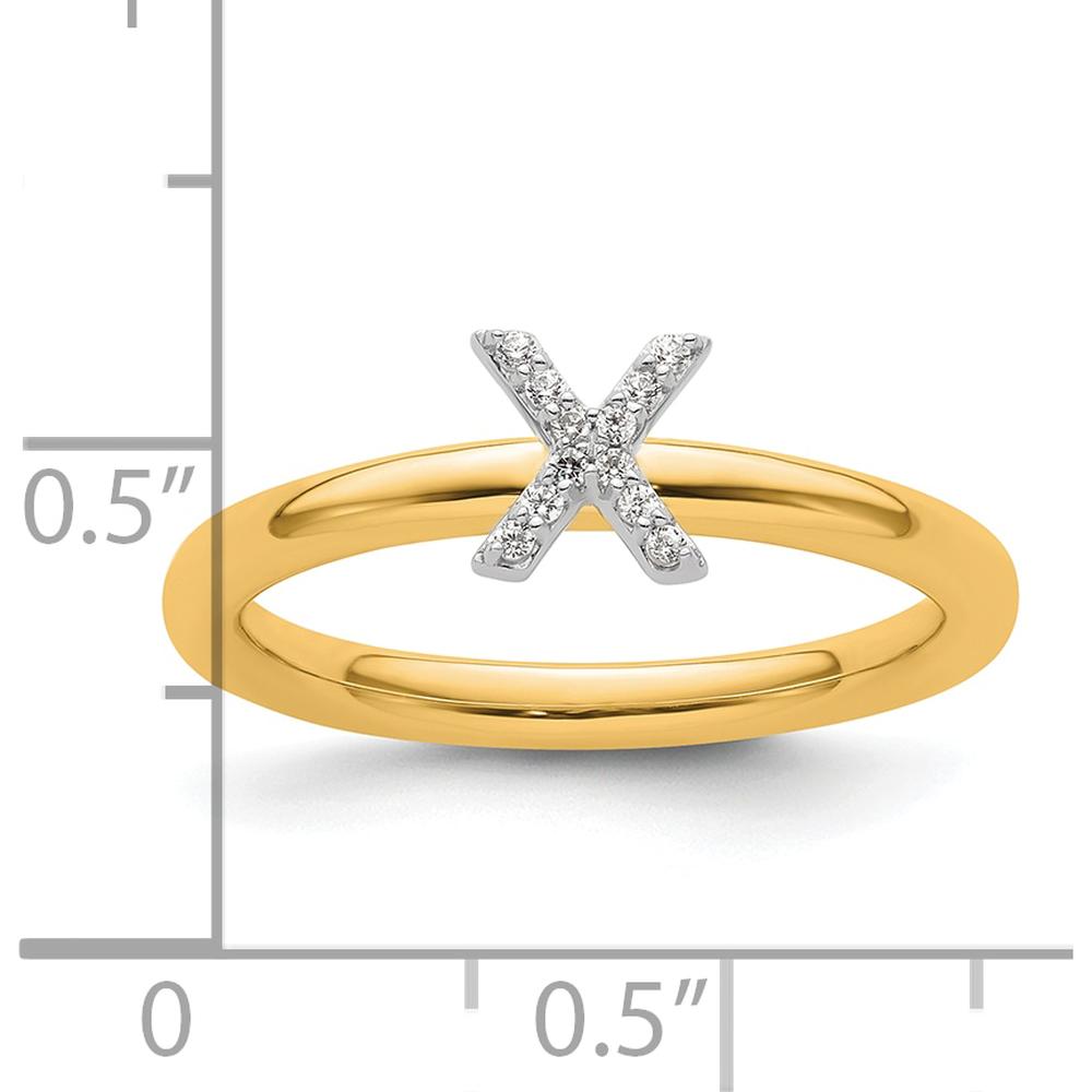 14K Yellow Gold Stackable Ring with Pavé-Set Diamond Initial X by 0