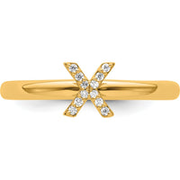 14K Yellow Gold Stackable Ring with Pavé-Set Diamond Initial X by 0