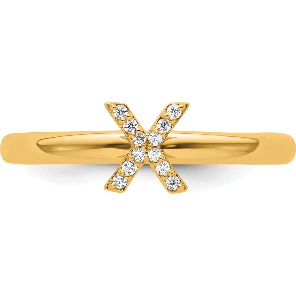 14K Yellow Gold Stackable Ring with Pavé-Set Diamond Initial X by 0