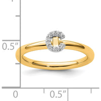 14K Yellow Gold Stackable Ring with Pavé Set Round Diamond Initial C by 0