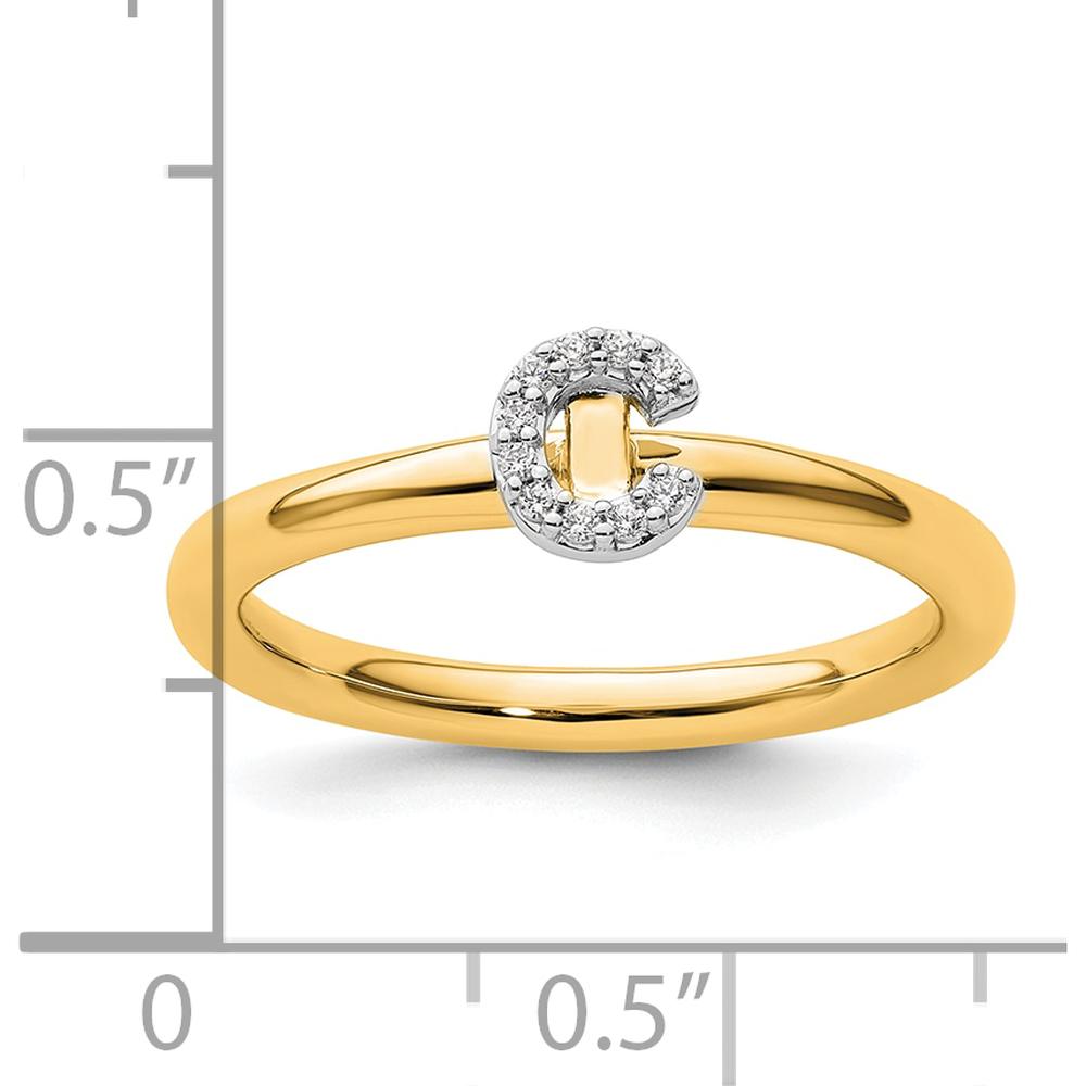 14K Yellow Gold Stackable Ring with Pavé Set Round Diamond Initial C by 0