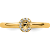 14K Yellow Gold Stackable Ring with Pavé Set Round Diamond Initial C by 0