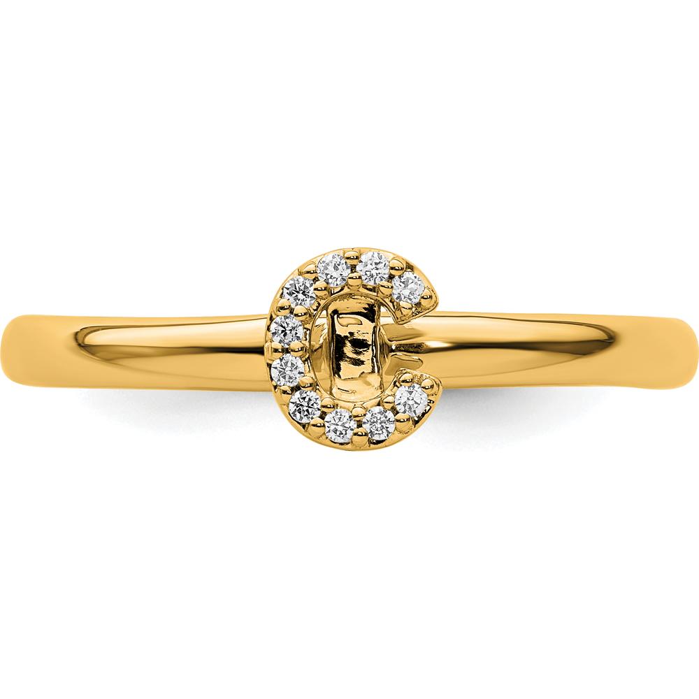 14K Yellow Gold Stackable Ring with Pavé Set Round Diamond Initial C by 0