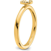 14K Yellow Gold Stackable Ring with Pavé Set Round Diamond Initial C by 0