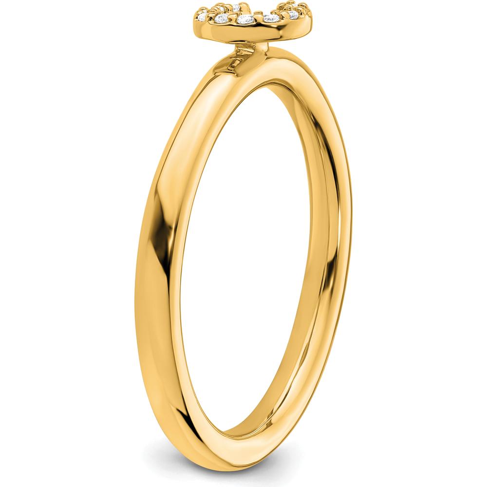14K Yellow Gold Stackable Ring with Pavé Set Round Diamond Initial C by 0