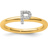 14K Yellow Gold Stackable Ring with Pavé Set Round Diamonds in Initial "P" by 0
