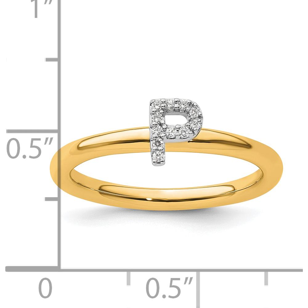 14K Yellow Gold Stackable Ring with Pavé Set Round Diamonds in Initial "P" by 0