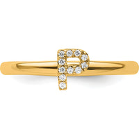 14K Yellow Gold Stackable Ring with Pavé Set Round Diamonds in Initial "P" by 0