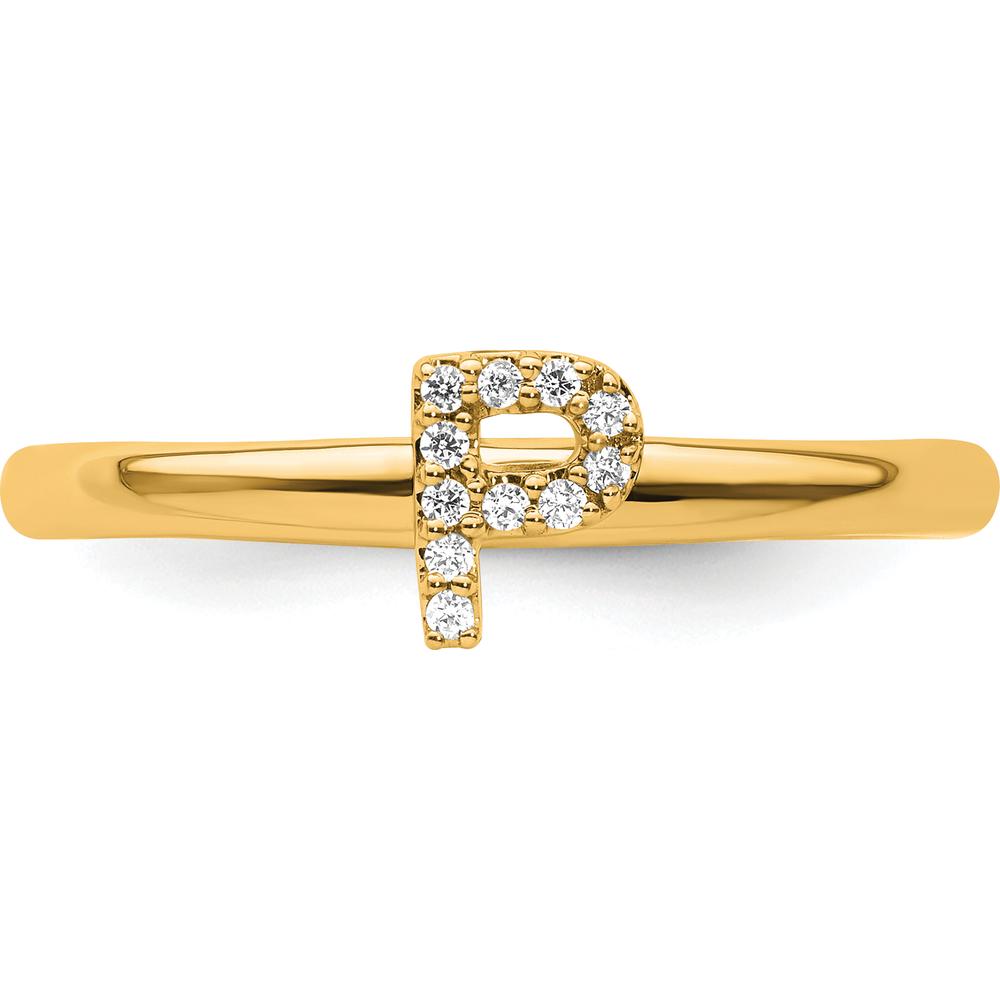 14K Yellow Gold Stackable Ring with Pavé Set Round Diamonds in Initial "P" by 0